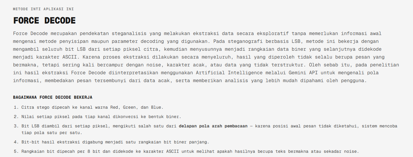 Rancang Bangun Sistem Deteksi Penyisipan Data Tersembunyi pada Gambar dengan Force Decode yang Terintegrasi dengan AI screenshot 5